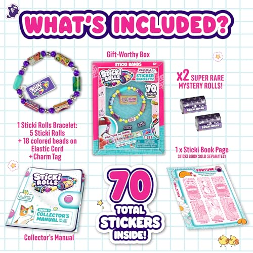 Sticki Rolls Wearable Sticker Toy Bracelet - 70 Mini Stickers & 2 Mystery Rolls