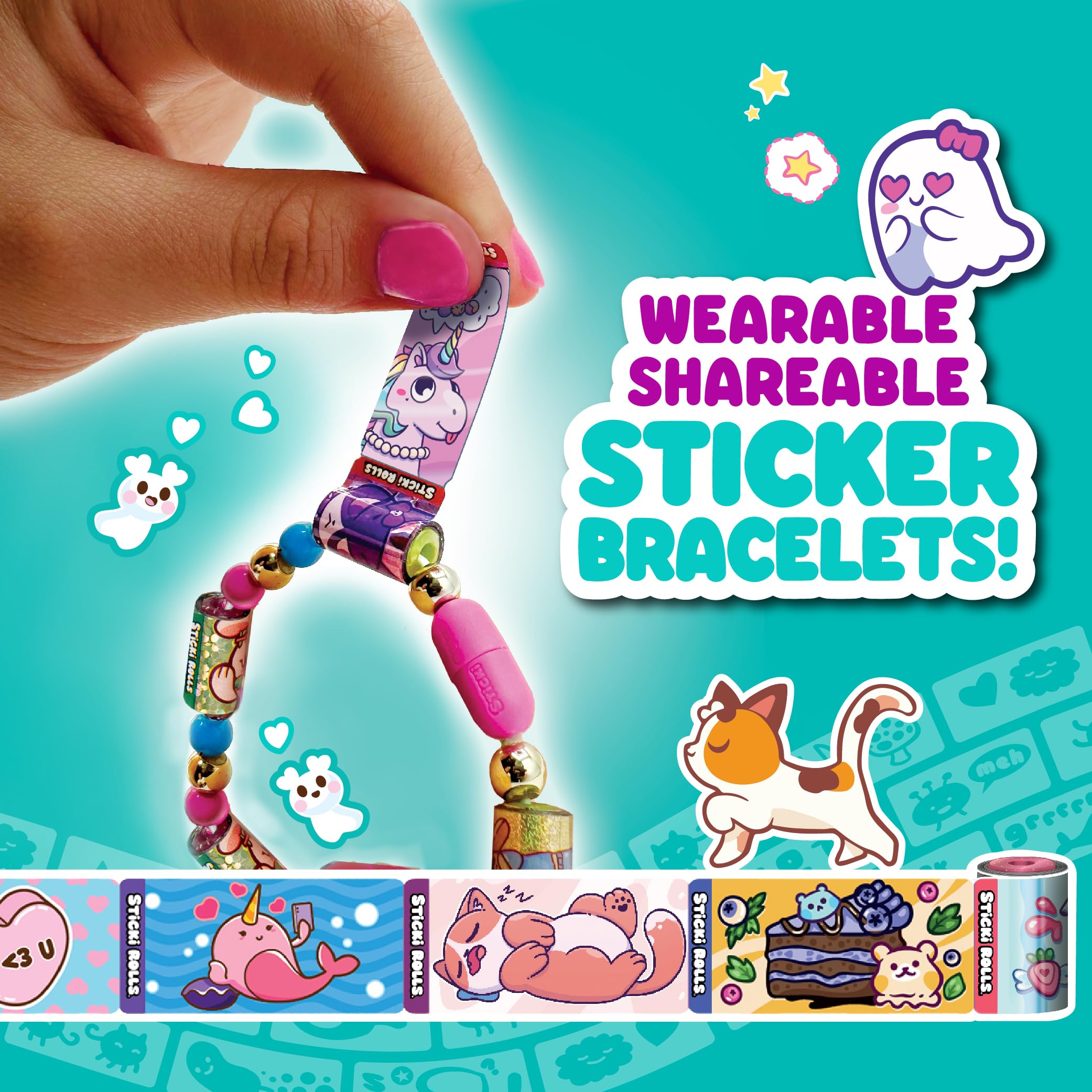 Sticki Rolls Wearable Sticker Toy Bracelet - 70 Mini Stickers & 2 Mystery Rolls
