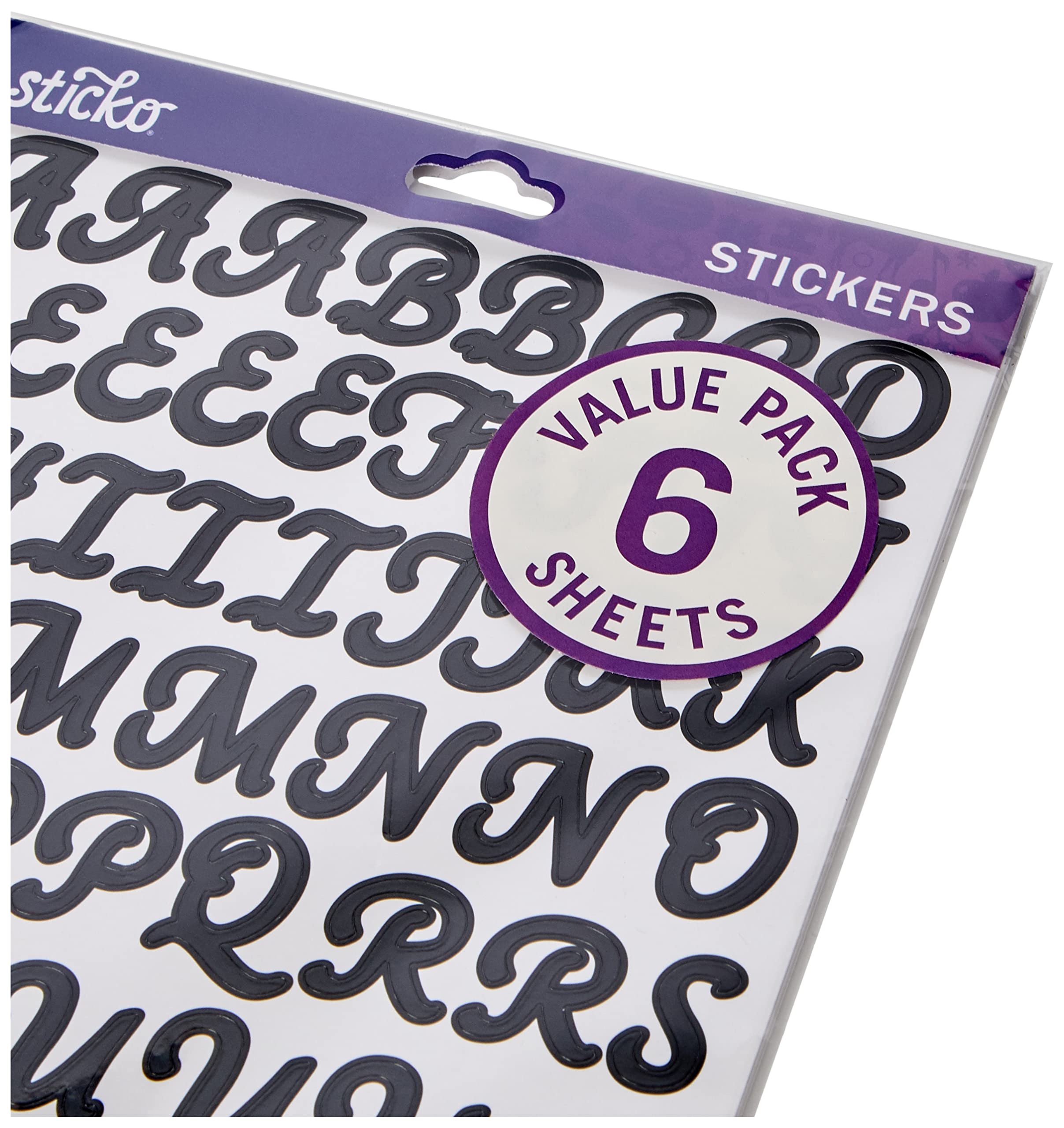 Sticko Black Script Alphabet Stickers – 840 Reusable Vinyl Letters for Scrapbooking & Crafts