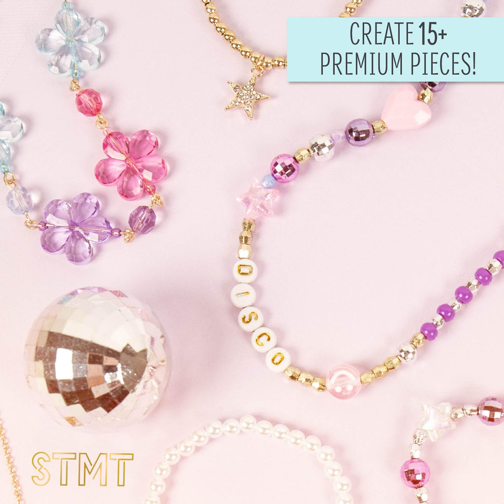 STMT D.I.Y. Glitz ‘N Disco Jewelry Case – Create Over 15 Disco Accessories, Complete Bead & Charm Set for Bracelets, Gifts for Girls Ages 8-12