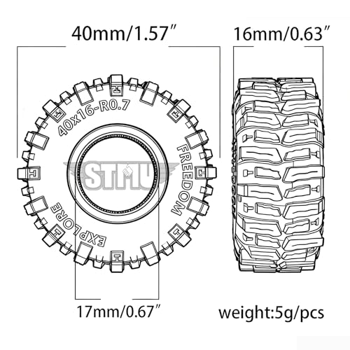 STMU 0.7'' MUD Tires for 1/30 1/32 RC Crawlers - Soft Sticky 40x16mm
