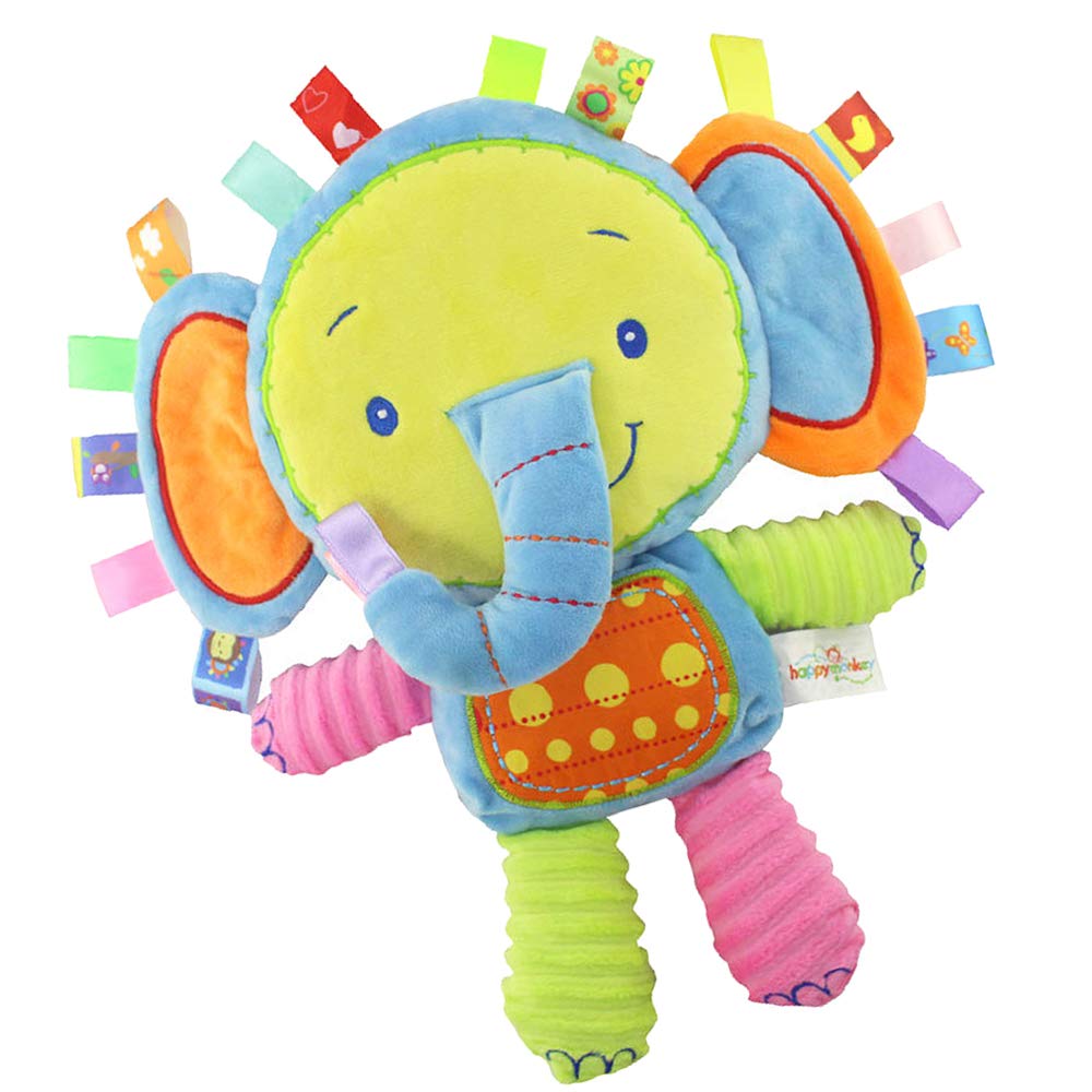 StoHua Baby Elephant Taggie Security Blanket with Satin Tags and Rattle - Soft Sensory Plush Toy for Newborns, Infants, Toddlers