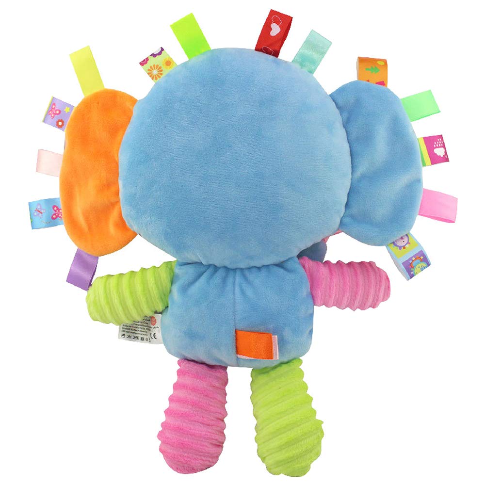 StoHua Baby Elephant Taggie Security Blanket with Satin Tags and Rattle - Soft Sensory Plush Toy for Newborns, Infants, Toddlers