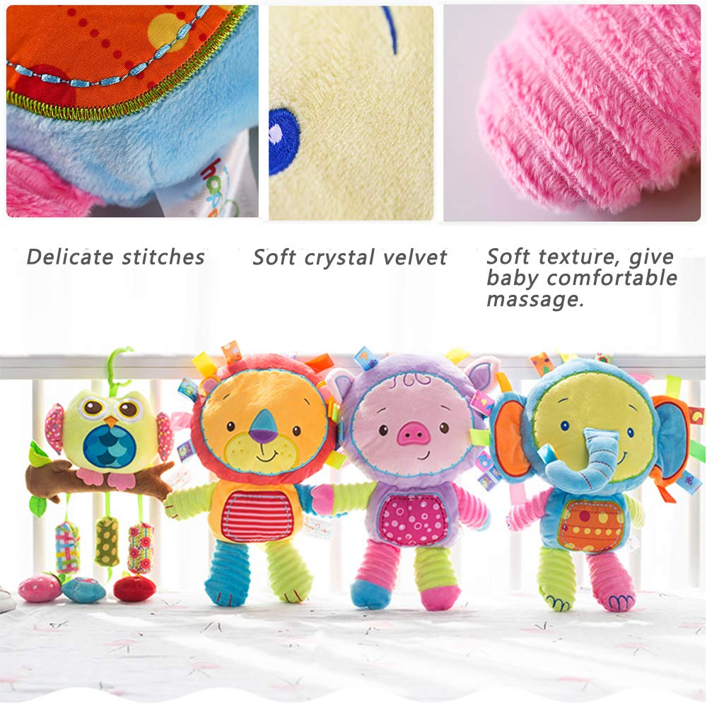 StoHua Baby Elephant Taggie Security Blanket with Satin Tags and Rattle - Soft Sensory Plush Toy for Newborns, Infants, Toddlers