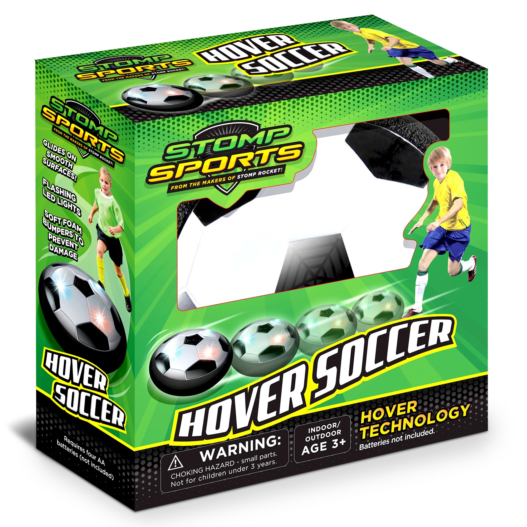 Stomp Sports Hover Soccer – Indoor Air Soccer Toy with LED Lights and Foam Bumpers for Kids Ages 3-8