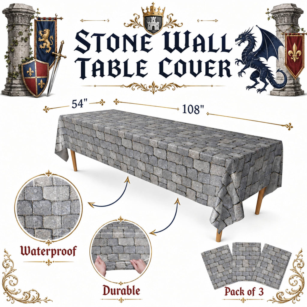 Stone Wall Table Covers (Pack of 3) - 54x108in - Medieval Knight Party Decor