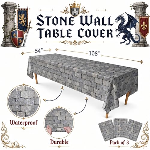 Stone Wall Table Covers (Pack of 3) - 54x108in - Medieval Knight Party Decor