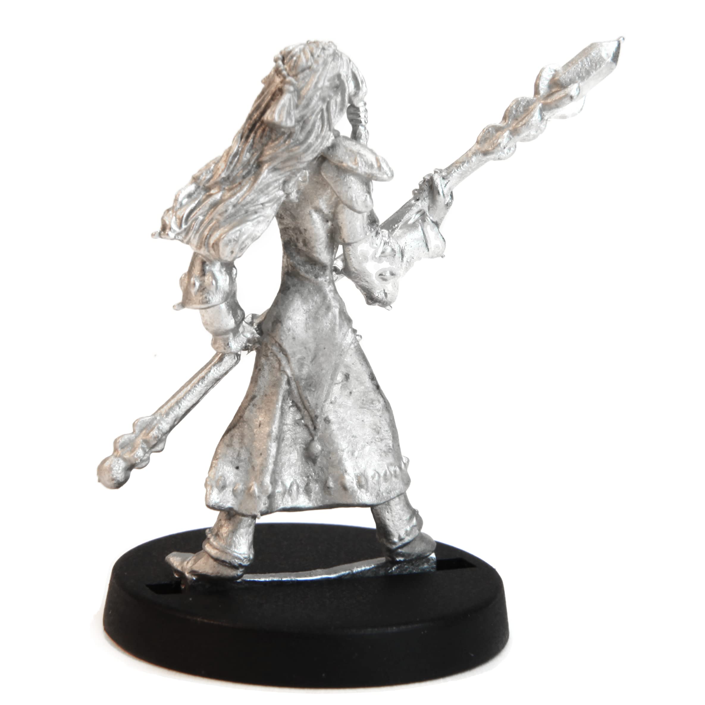 Stonehaven Female Elf Mage Pewter Miniature - 28mm Scale Unpainted Figure with Braided Hair and Staff