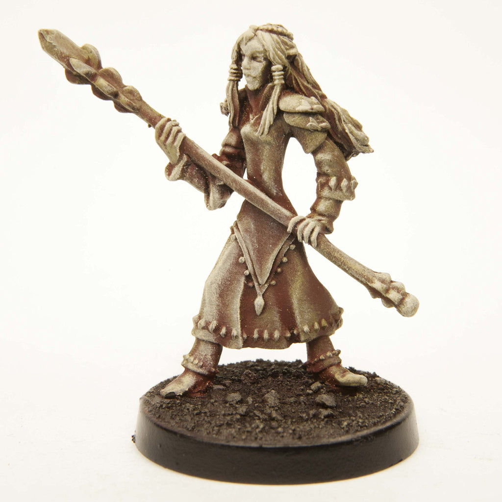 Stonehaven Female Elf Mage Pewter Miniature - 28mm Scale Unpainted Figure with Braided Hair and Staff