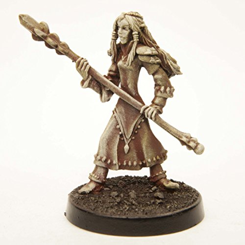 Stonehaven Female Elf Mage Pewter Miniature - 28mm Scale Unpainted Figure with Braided Hair and Staff