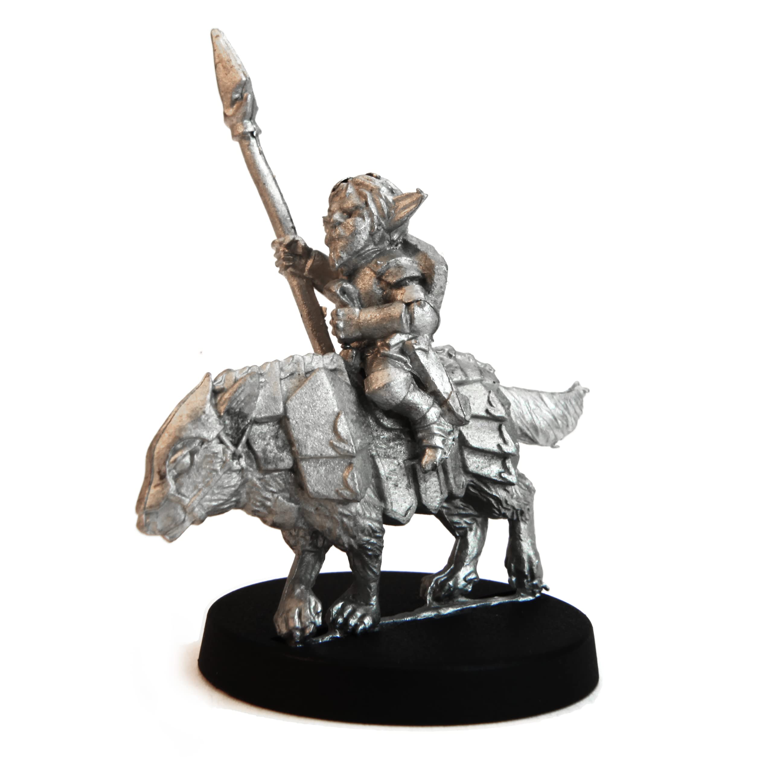 Stonehaven Gnome Knight Riding Armored Wolf - 38mm Lead-Free Pewter Miniature, 28mm Scale, Unpainted, American Craft