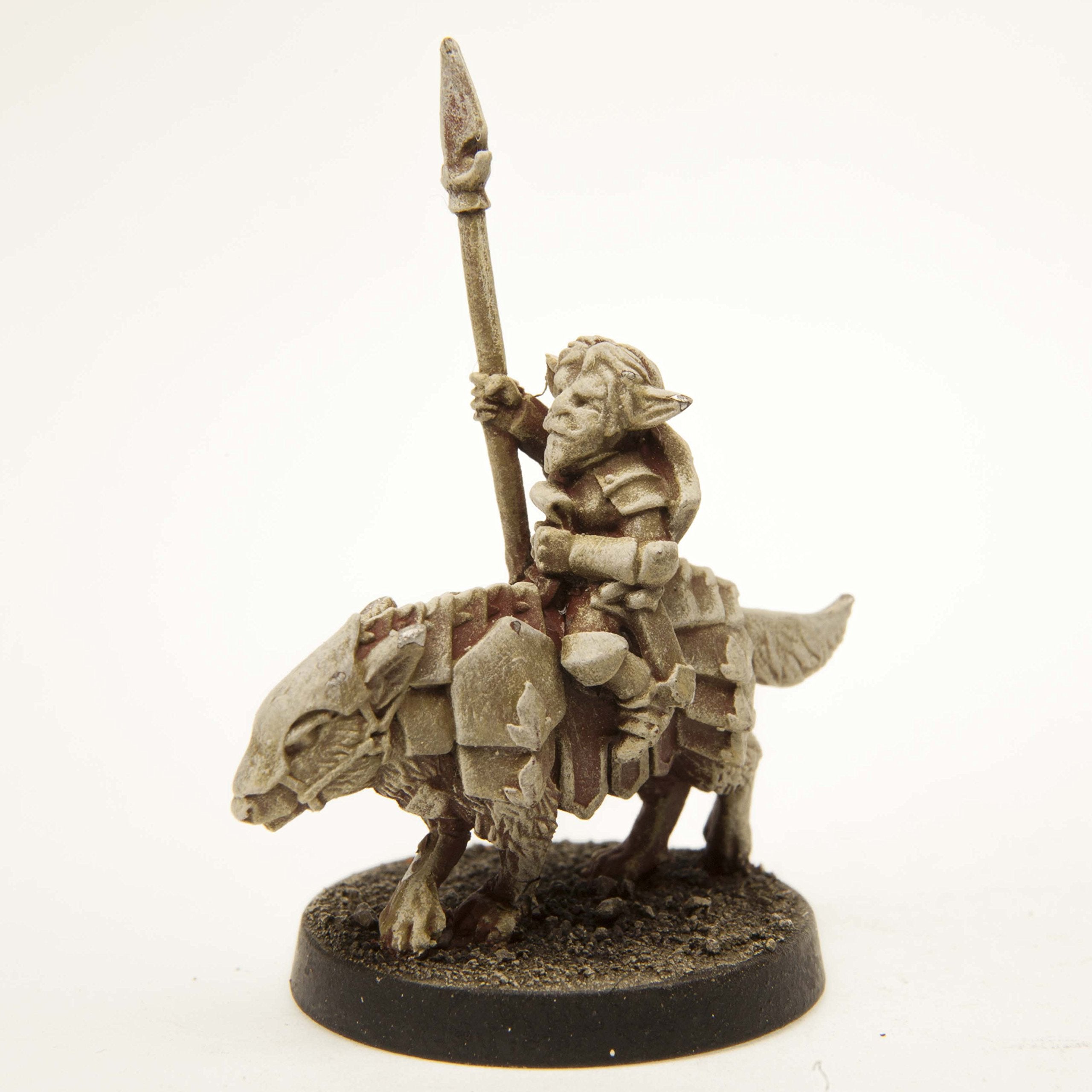 Stonehaven Gnome Knight Riding Armored Wolf - 38mm Lead-Free Pewter Miniature, 28mm Scale, Unpainted, American Craft