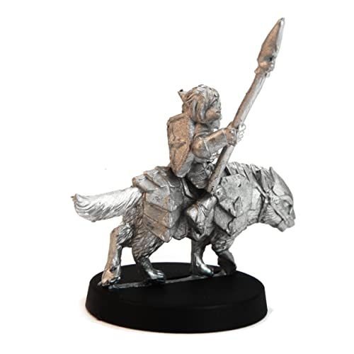 Stonehaven Gnome Knight Riding Armored Wolf - 38mm Lead-Free Pewter Miniature, 28mm Scale, Unpainted, American Craft