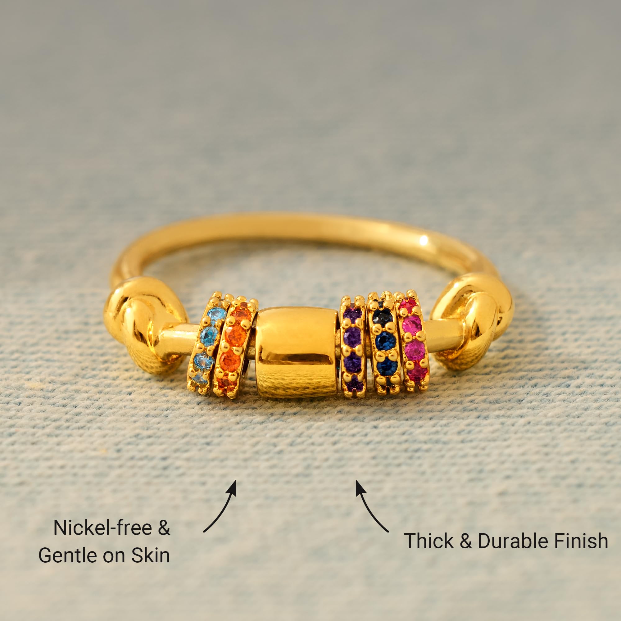 STORYJEWELLERY Fidget Ring for Women - 18K Gold Plated Spinner Ring, Size 8, Anxiety Relief Jewelry