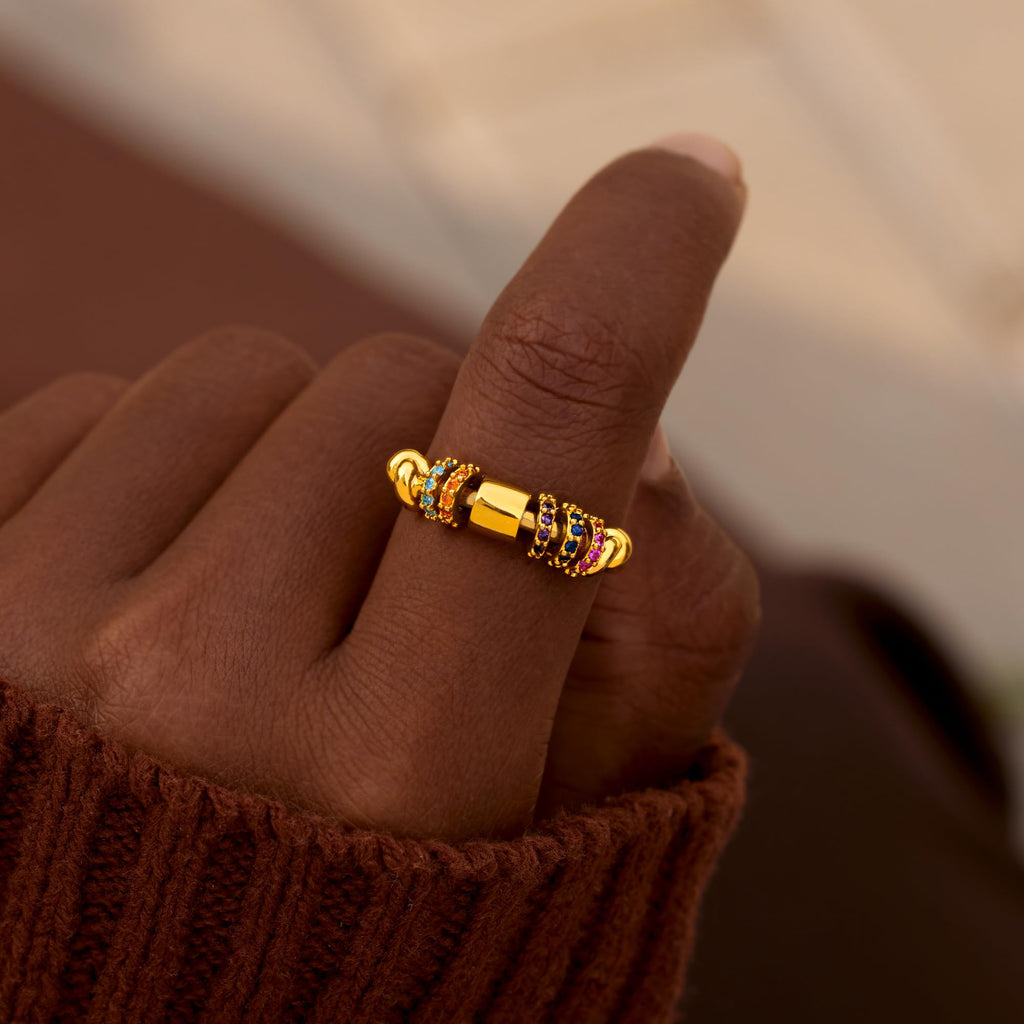 STORYJEWELLERY Fidget Ring for Women - 18K Gold Plated Spinner Ring, Size 8, Anxiety Relief Jewelry