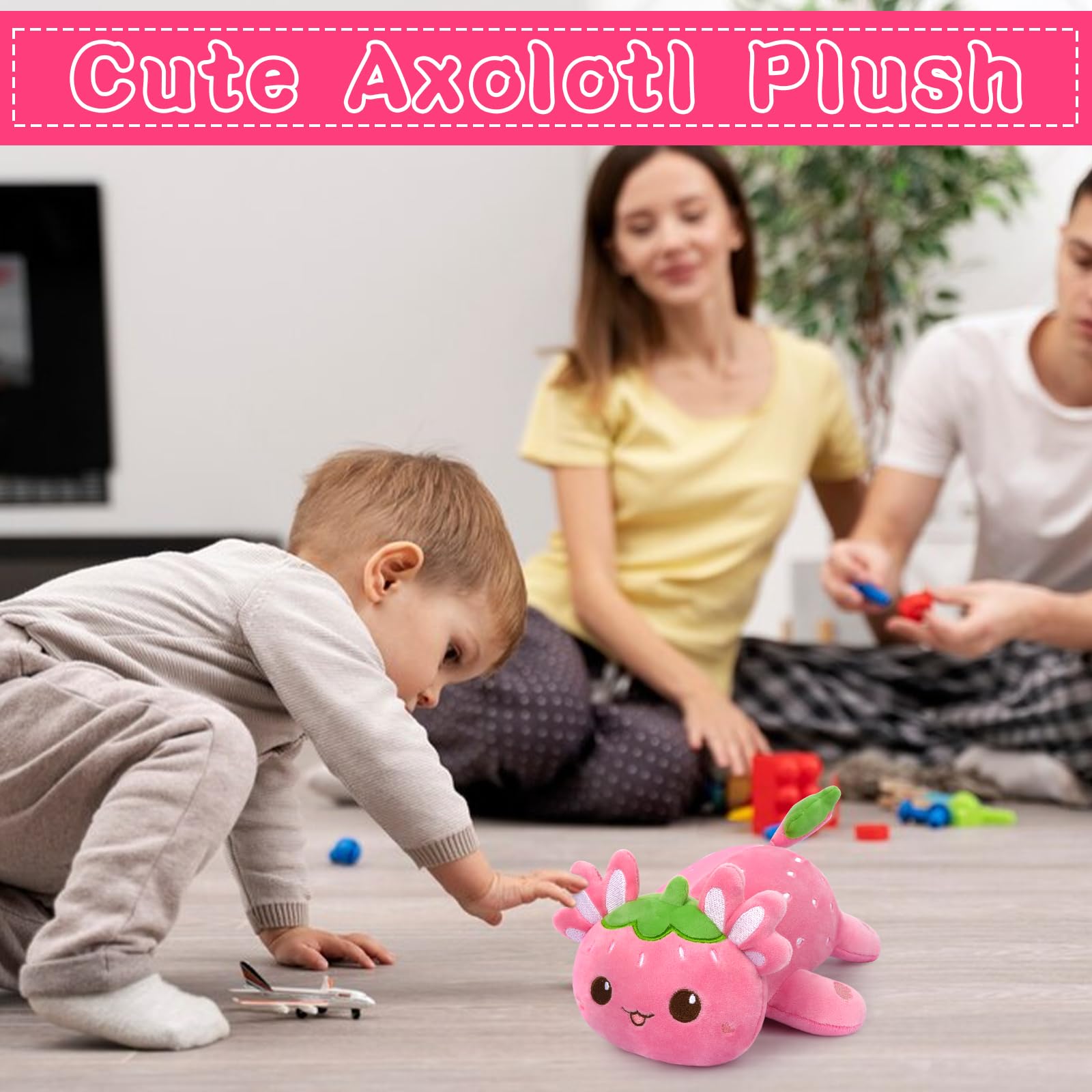 Strawberry Axolotl Plush 8 Inch Cute Kawaii Stuffed Animal Soft Pillow Gift for Kids