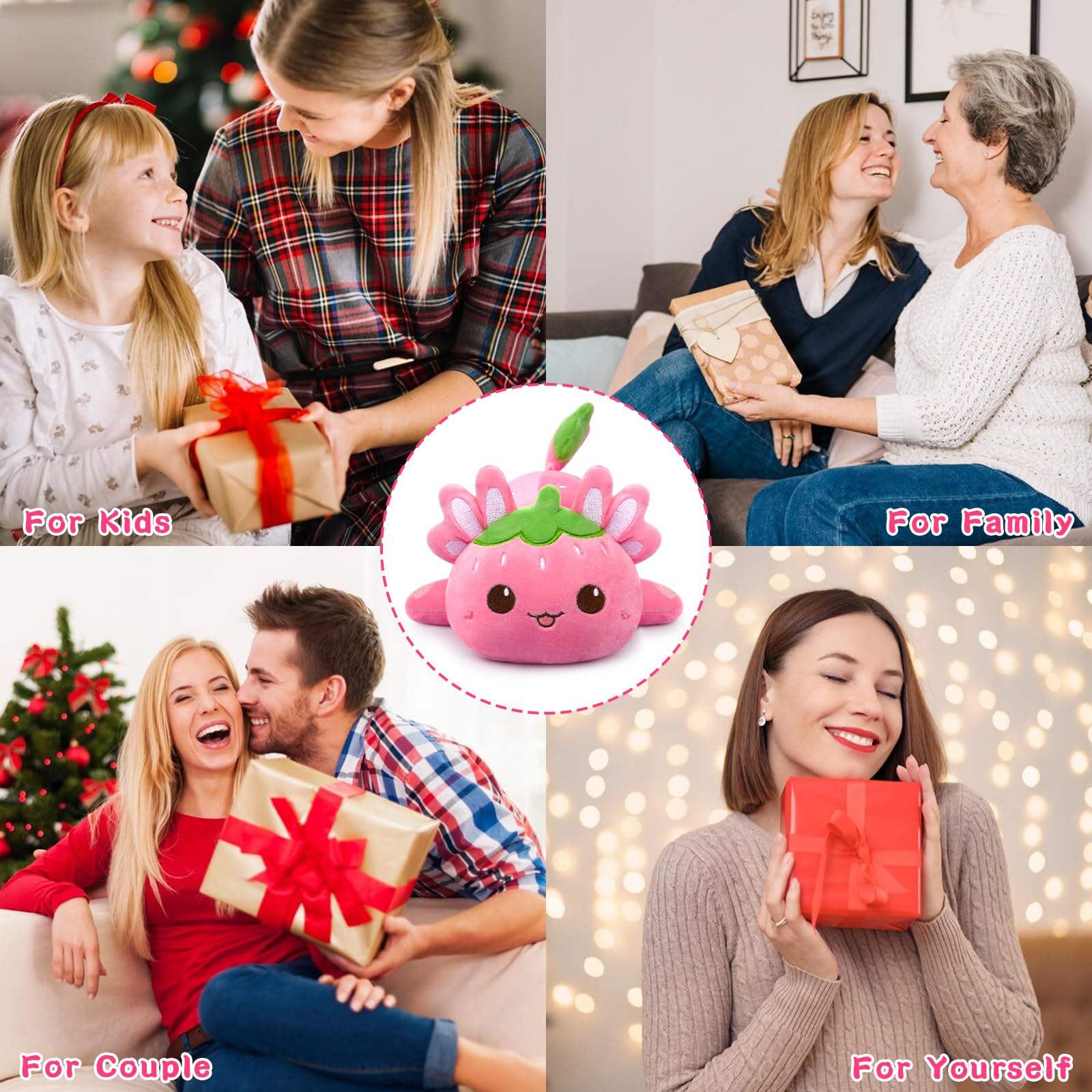 Strawberry Axolotl Plush 8 Inch Cute Kawaii Stuffed Animal Soft Pillow Gift for Kids