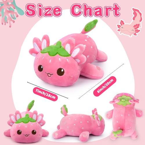 Strawberry Axolotl Plush 8 Inch Cute Kawaii Stuffed Animal Soft Pillow Gift for Kids