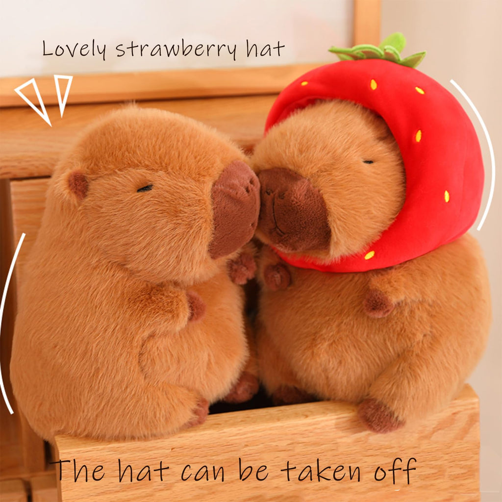 Strawberry Capybara Stuffed Animal with Wearable Toast Headset – 9 Inch Plush Toy by LVQING
