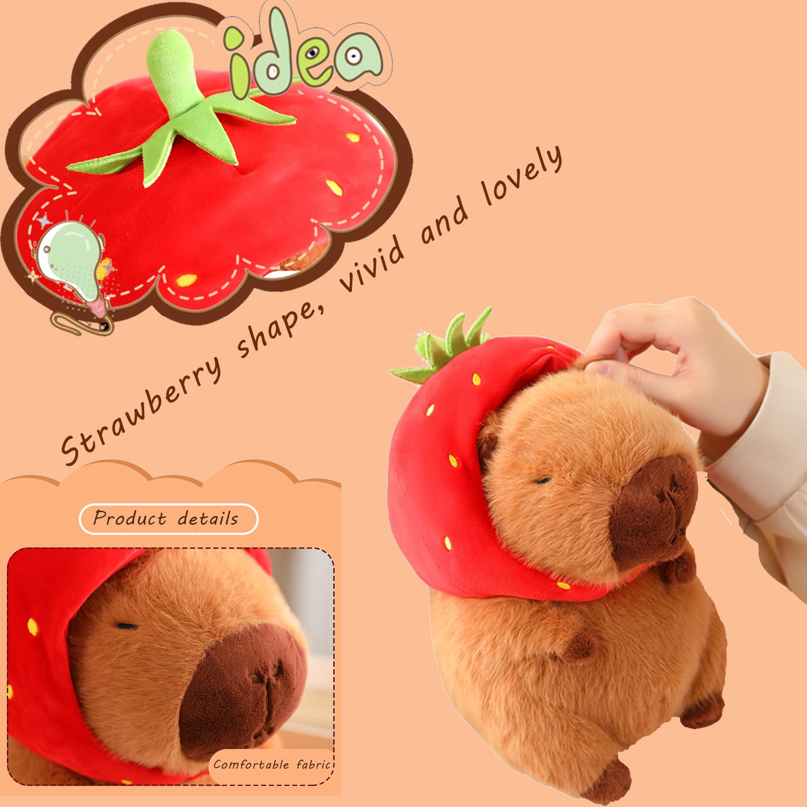 Strawberry Capybara Stuffed Animal with Wearable Toast Headset – 9 Inch Plush Toy by LVQING