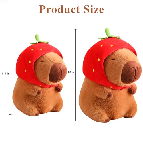 Strawberry Capybara Stuffed Animal with Wearable Toast Headset – 9 Inch Plush Toy by LVQING
