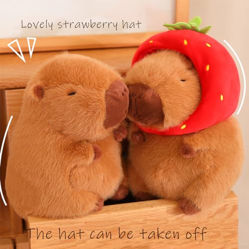 Strawberry Capybara Stuffed Animal with Wearable Toast Headset – 9 Inch Plush Toy by LVQING