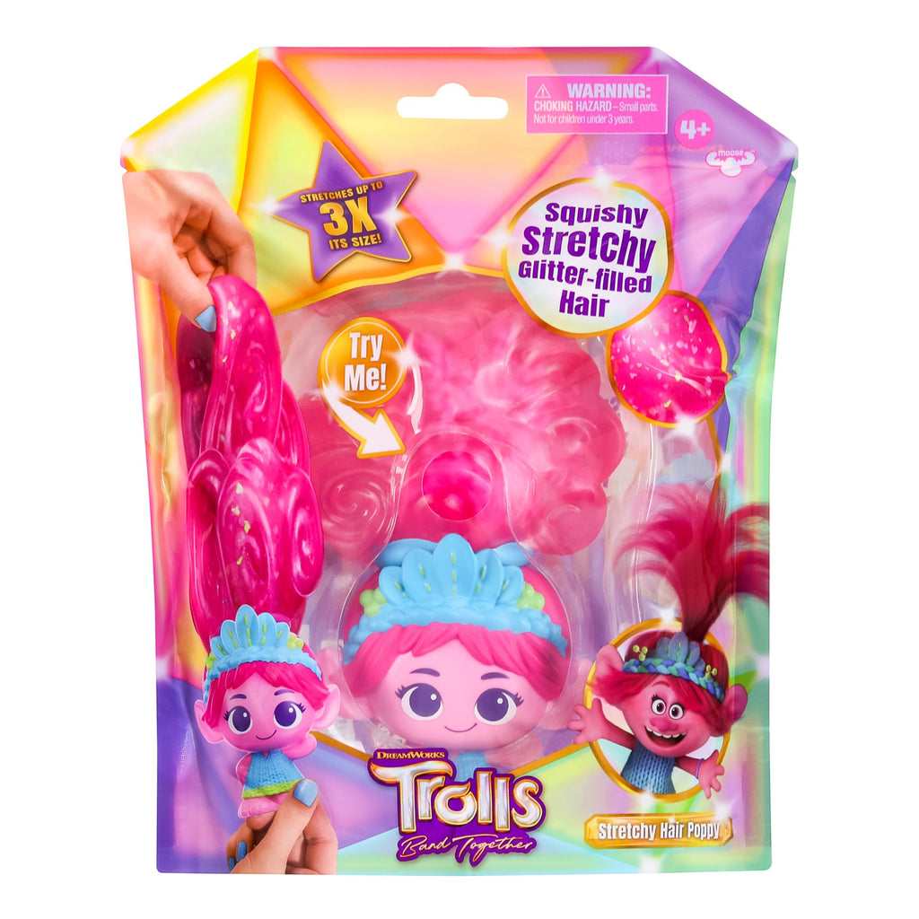 Stretchy Hair Poppy – DreamWorks Trolls Band Together Doll with Squishy, Glitter-Filled Hair