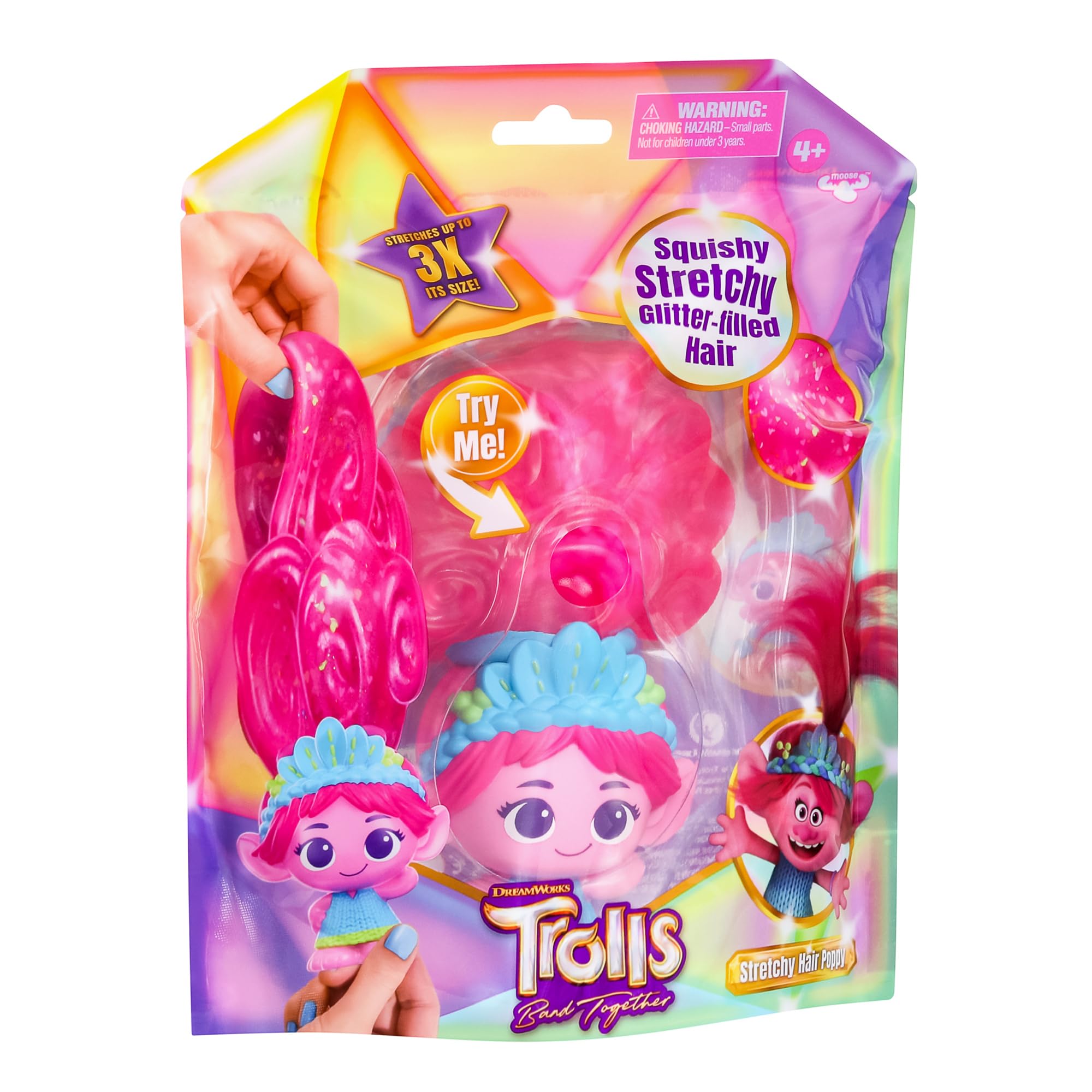 Stretchy Hair Poppy – DreamWorks Trolls Band Together Doll with Squishy, Glitter-Filled Hair