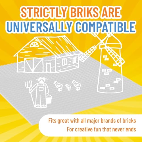 Strictly Briks 10x10 White Stackable Base Plate – 32x32 Pegs Compatible with Major Brick Brands