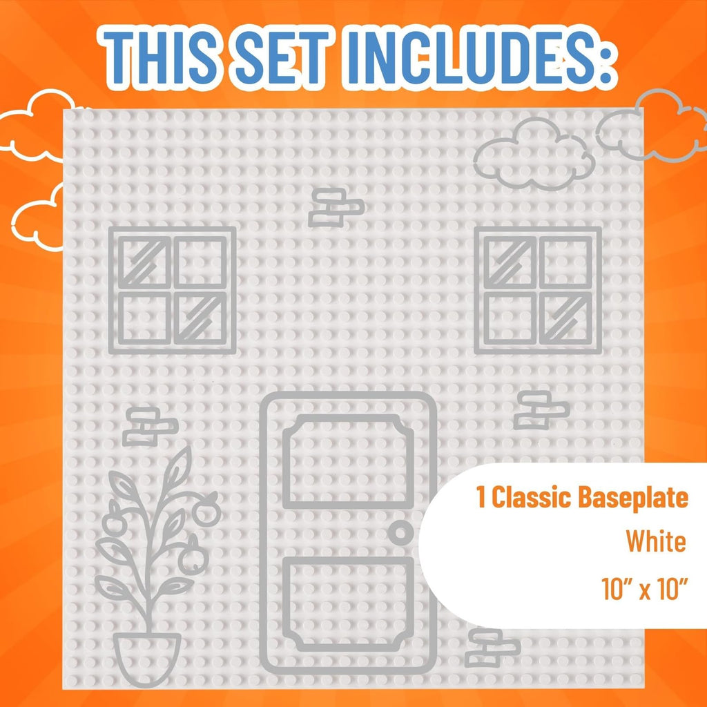 Strictly Briks 10x10 White Stackable Base Plate – 32x32 Pegs Compatible with Major Brick Brands