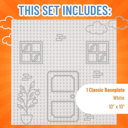 Strictly Briks 10x10 White Stackable Base Plate – 32x32 Pegs Compatible with Major Brick Brands