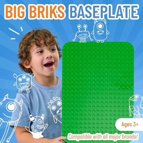 Strictly Briks Big Building Baseplate - Green 15x10.5 Inch Compatible with Duplo Blocks