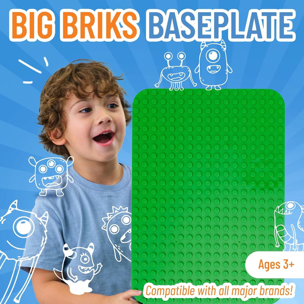Strictly Briks Big Building Baseplate - Green 15x10.5 Inch Compatible with Duplo Blocks