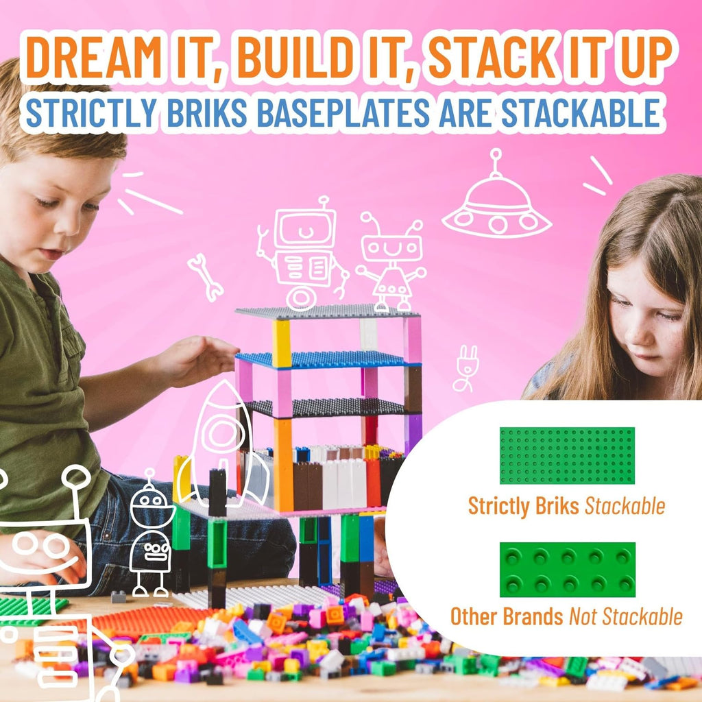 Strictly Briks Big Building Baseplate - Green 15x10.5 Inch Compatible with Duplo Blocks