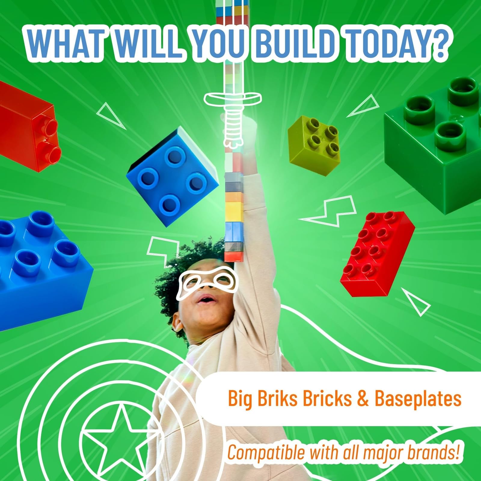Strictly Briks Big Building Baseplate - Green 15x10.5 Inch Compatible with Duplo Blocks