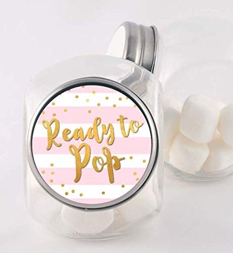 Stripe Ready to Pop Stickers – 2 Inch Round, 40 Pack, Pink & Faux Gold for Baby Shower Favors