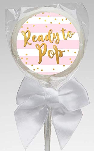 Stripe Ready to Pop Stickers – 2 Inch Round, 40 Pack, Pink & Faux Gold for Baby Shower Favors