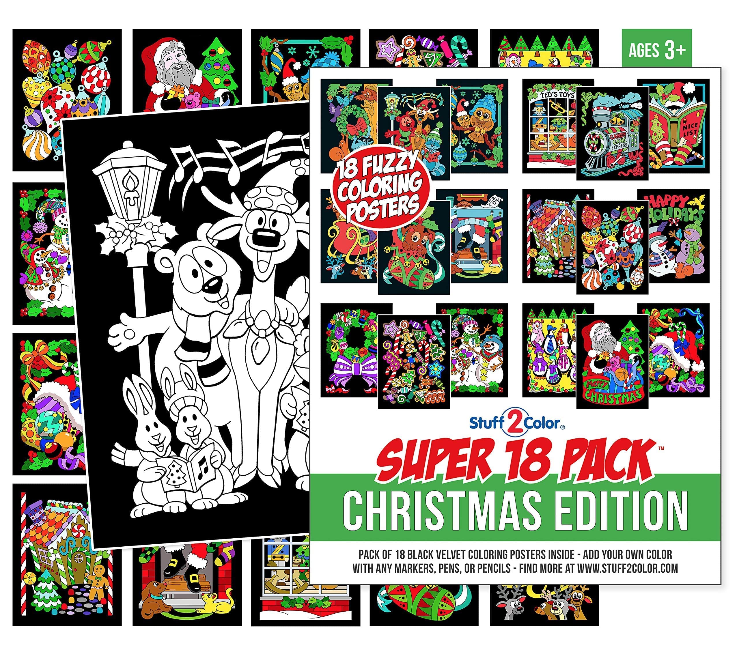 Stuff2Color Super Pack of 18 Fuzzy Velvet Coloring Posters (Christmas Edition) - Family Craft Activity for All Ages
