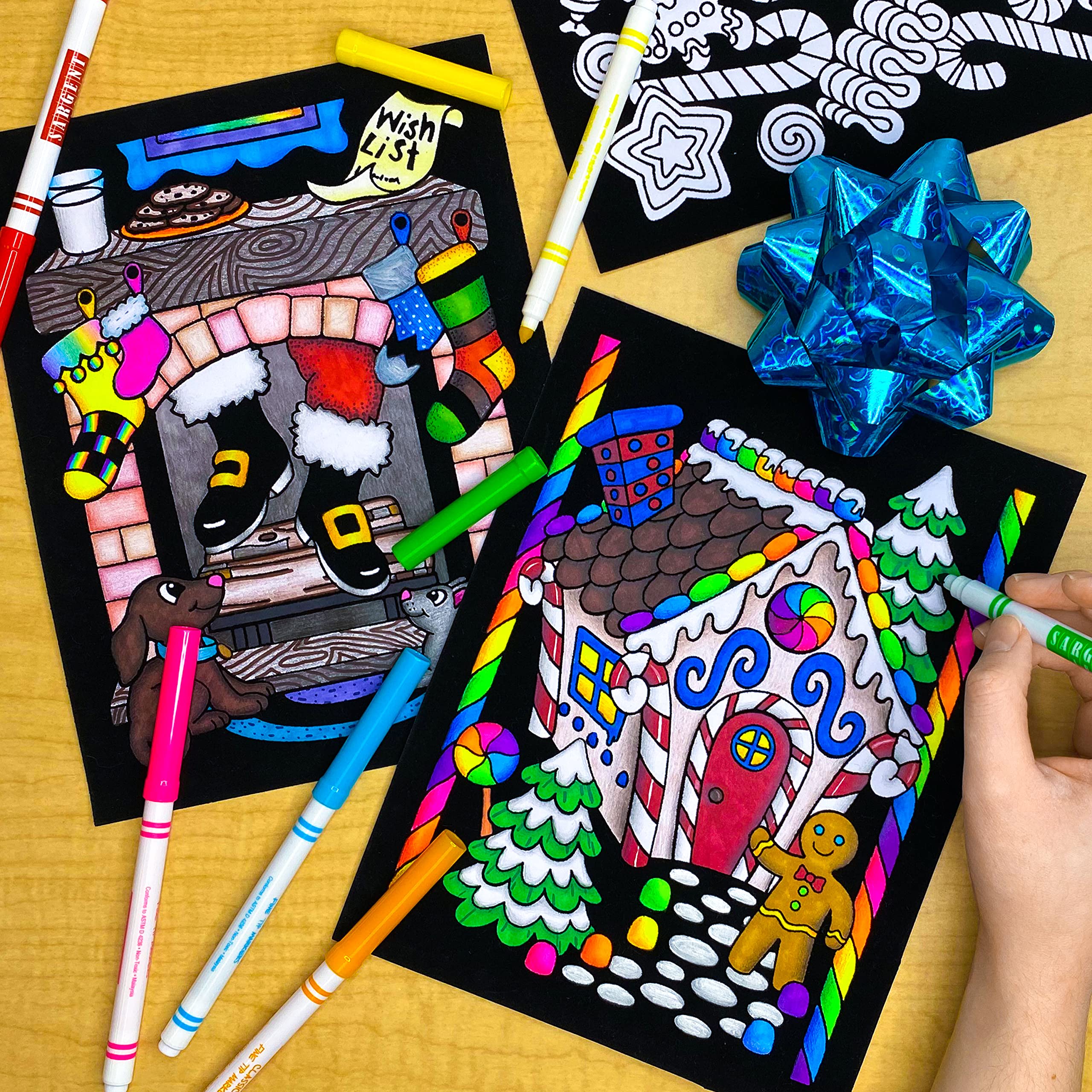 Stuff2Color Super Pack of 18 Fuzzy Velvet Coloring Posters (Christmas Edition) - Family Craft Activity for All Ages