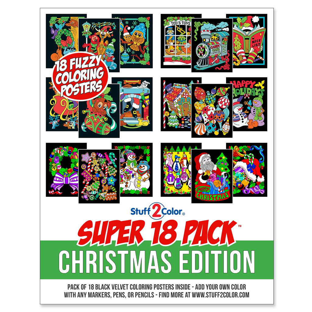 Stuff2Color Super Pack of 18 Fuzzy Velvet Coloring Posters (Christmas Edition) - Family Craft Activity for All Ages