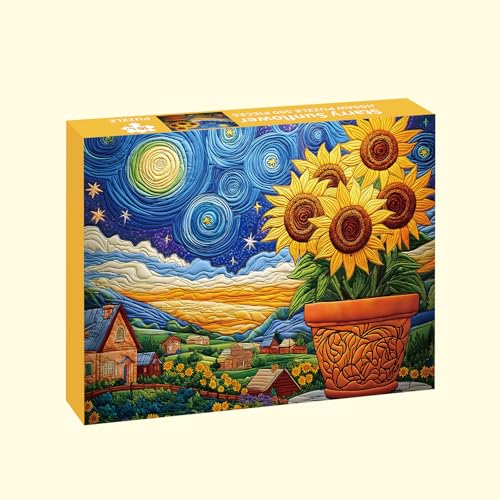 STYISHANG 500 Piece Sunflower Puzzle for Adults – Starry Night Jigsaw, 20.47 x 14.96 inches with Poster