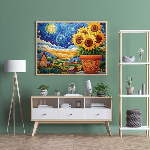 STYISHANG 500 Piece Sunflower Puzzle for Adults – Starry Night Jigsaw, 20.47 x 14.96 inches with Poster