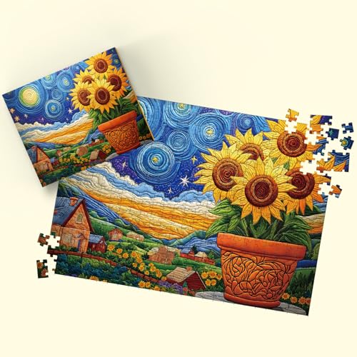 STYISHANG 500 Piece Sunflower Puzzle for Adults – Starry Night Jigsaw, 20.47 x 14.96 inches with Poster