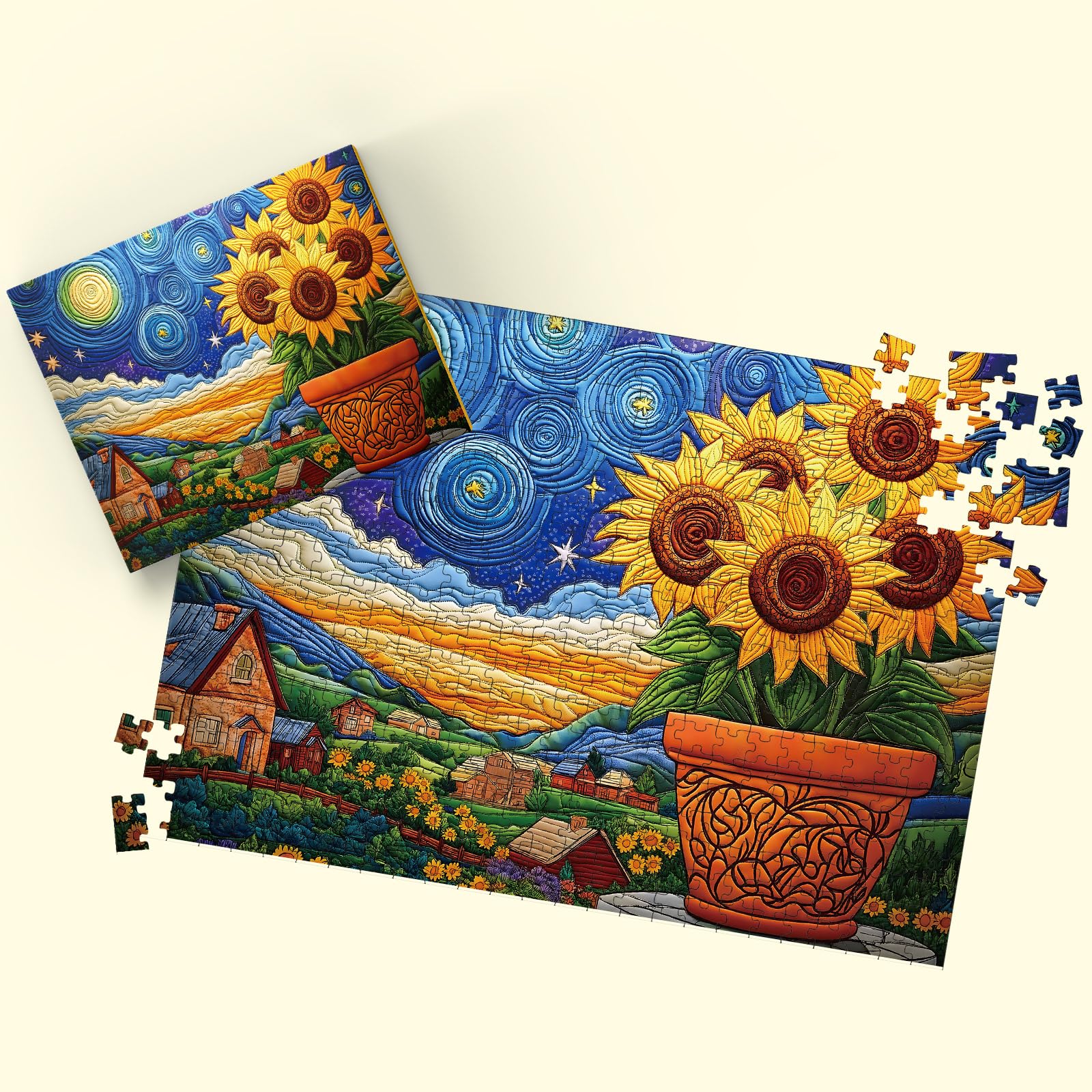 STYISHANG 500 Piece Sunflower Puzzle for Adults – Starry Night Jigsaw, 20.47 x 14.96 inches with Poster