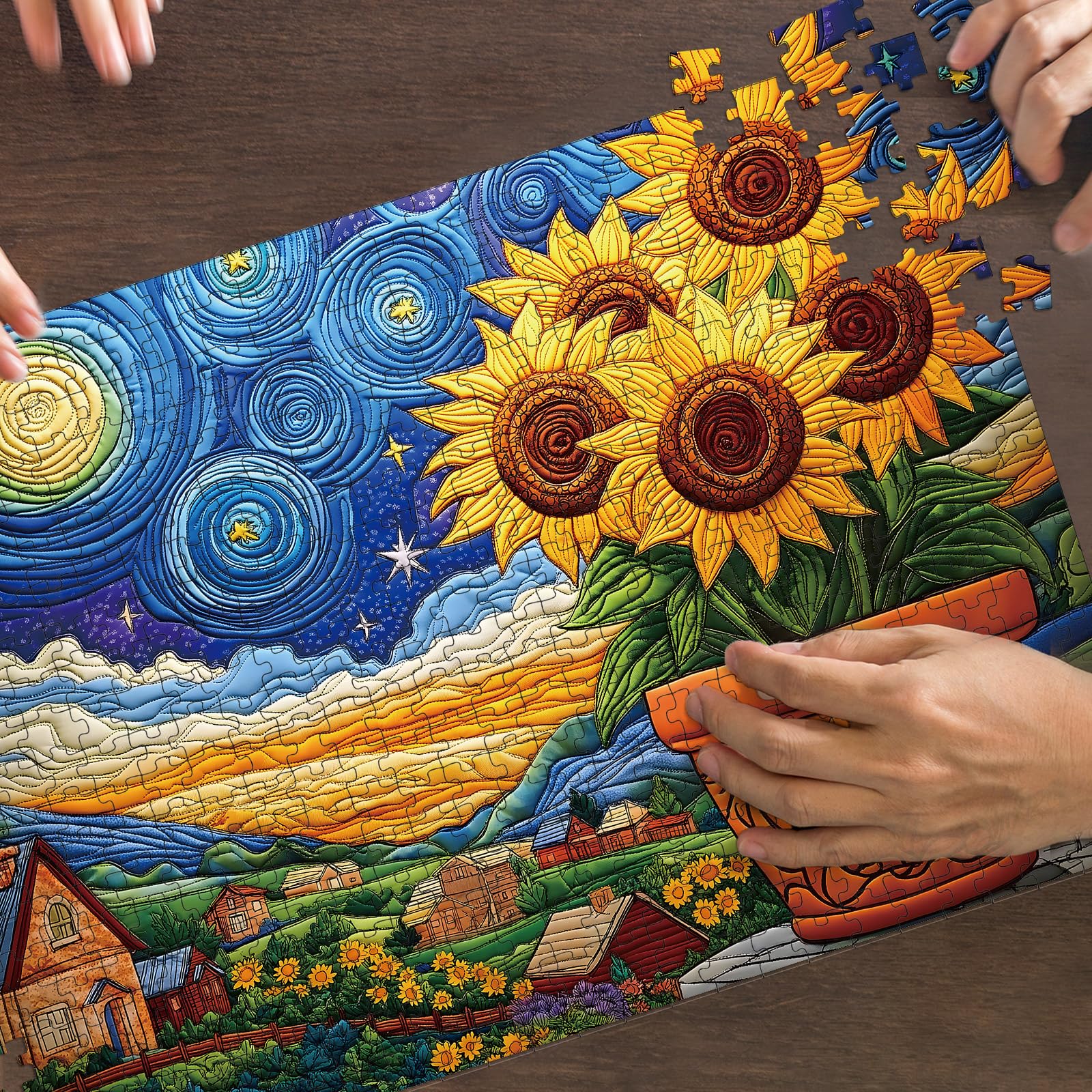 STYISHANG 500 Piece Sunflower Puzzle for Adults – Starry Night Jigsaw, 20.47 x 14.96 inches with Poster