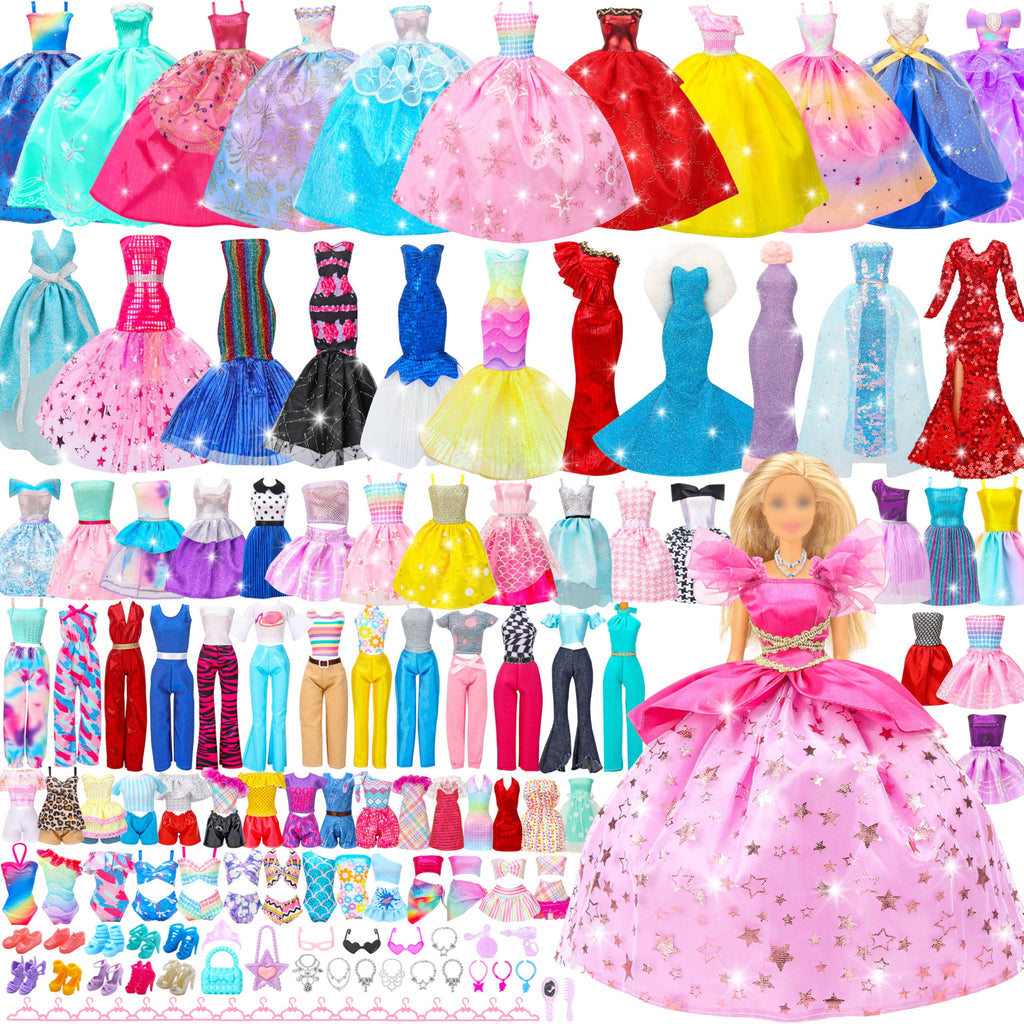 Style Shine Doll Clothes & Accessories Kit – 70+ Pieces for 11.5 Inch Dolls, Wedding Gowns, Casual Outfits, Shoes & More