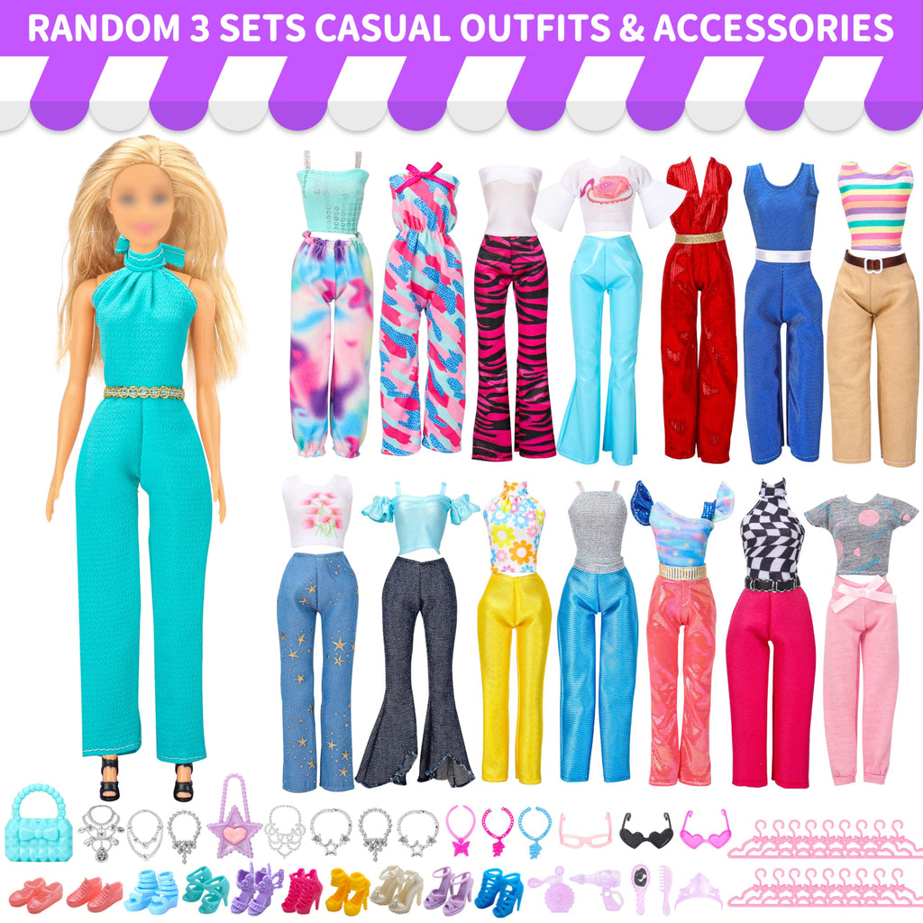 Style Shine Doll Clothes & Accessories Kit – 70+ Pieces for 11.5 Inch Dolls, Wedding Gowns, Casual Outfits, Shoes & More