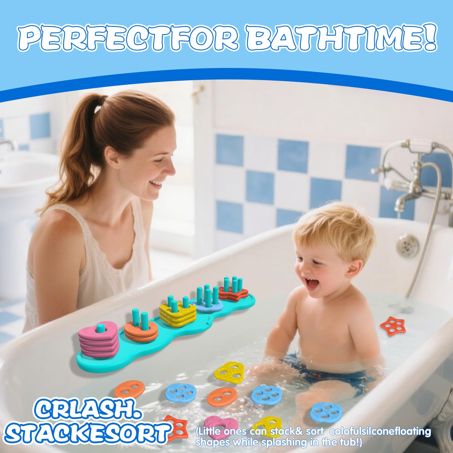 Suction Baby Bath Toys – 20-Piece Silicone Shape Sorting & Stacking Set for Toddlers 3-5