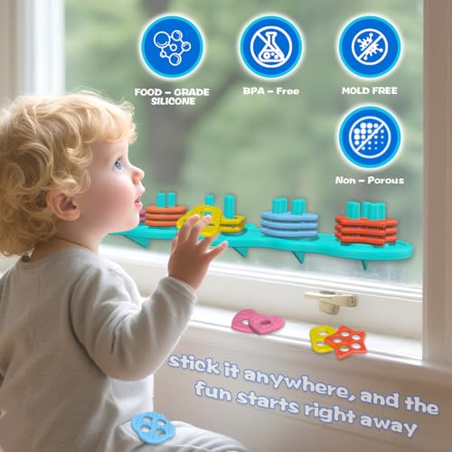 Suction Baby Bath Toys – 20-Piece Silicone Shape Sorting & Stacking Set for Toddlers 3-5