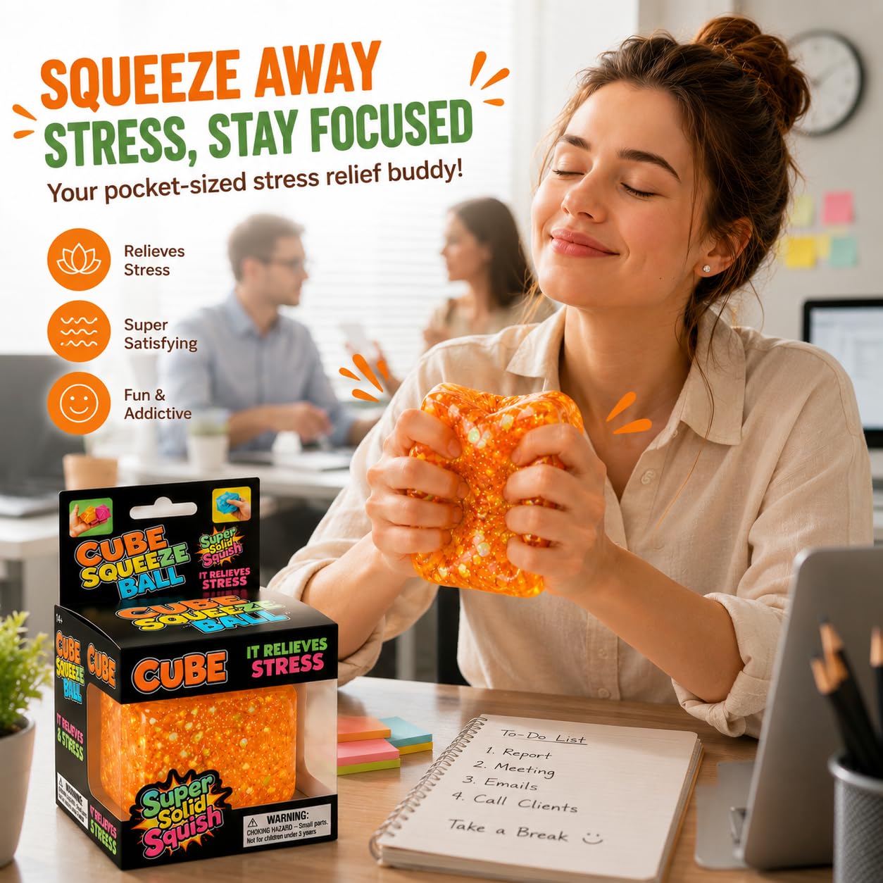 Sucvrta Stress Relief Squeeze Cube – Ultra-Soft Slow Rising Sensory Fidget Toy for Focus & Calm (Orange)